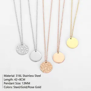 Layered 316L stainless steel necklaces with round hammered pendants in gold and silver