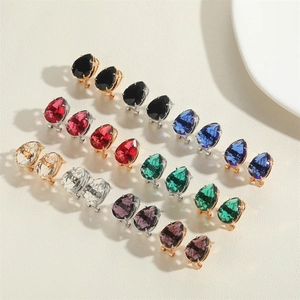 Elegant teardrop crystal stud earrings in multiple vibrant colors with gold and silver base