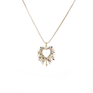 Collier Pendentif Cœur Pour Femmes Cuivre Plaqué Or Zircon Coloré Creux Rayon De Soleil Bijoux Tendance