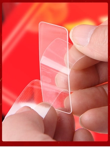 Strong adhesive transparent acrylic nano tape strip showing high flexibility and stretch