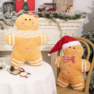 Gingerbread Man Christmas Plush Pillow Decorative Cushion Soft Toy Festive Holiday Home Decor Gift