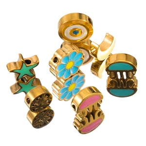 Golden stainless steel enamel charms including star and flower shapes for jewelry making