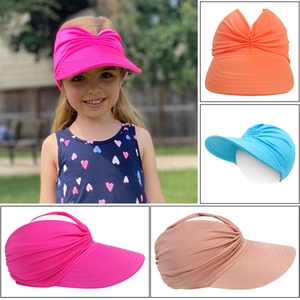 Kids Empty Top Sun Hat Wide Brim Pleated Elastic Breathable Summer Beach Outdoor UV Protection For Boys Girls