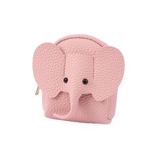 Pink elephant mini coin purse made of lychee grain leather with zipper closure