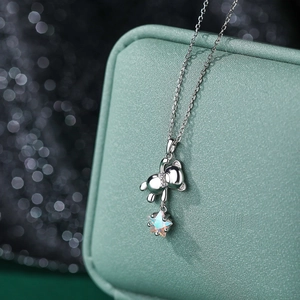 S925 sterling silver bear necklace with a vibrant aurora star pendant on an O-chain
