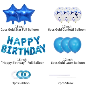 Détails du kit de ballons d'anniversaire bleus de 16 pouces avec étoiles et confettis