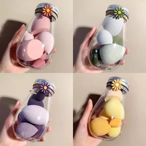 Makeup Sponge Beauty Egg Hydrophilic Polyurethane Blender With Storage Jar Flower Decor Soft Wet Dry Use Cosmetic Puff