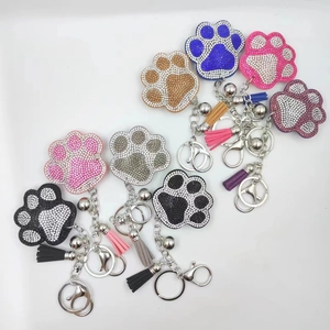 Cute Cat Paw Keychain Alloy Rhinestone Sparkling Bag Charm With Tassel And Bell Fashion Key Ring For Women