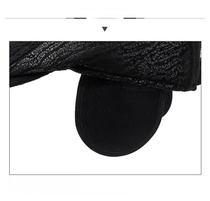 Detail view of winter earflaps on the wool texture baseball cap for men cold weather