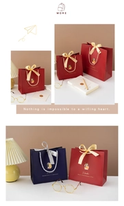 Detailed close-up of premium Teacher's Day gift bags with ribbon bows and illustrations