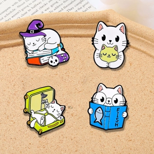 Cute Cartoon Cat Enamel Pin Set Original Design Alloy Drip Oil Brooch Wizard Cat Reading Cat Animal Badge For Backpack Clothing Accessory Gift