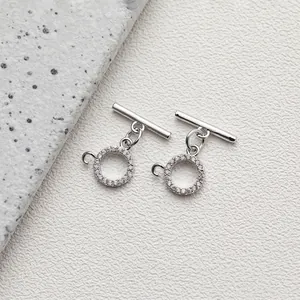Macro shot of silver plated OT toggles with micro-pave cubic zirconia for DIY jewelry