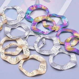 Hammered texture stainless steel ring charms in gold silver and rainbow colors