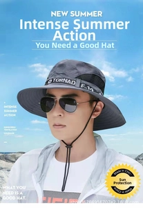 Detail of dark grey sun hat featuring breathable mesh vents and adjustable chin strap