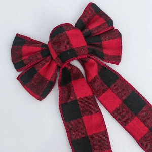 Christmas Buffalo Plaid Bow Red Black Faux Linen Decorative For Tree Topper Gift Wrap Festive Hanging Ornament