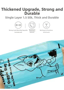 Detail showing the strong tensile strength and thickness of the blue degradable dog waste bag