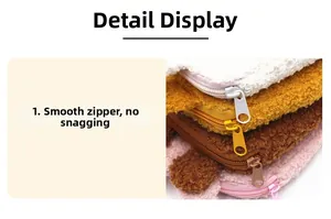 Detail of smooth metal zipper on soft plush lamb velvet menstrual pad storage bag