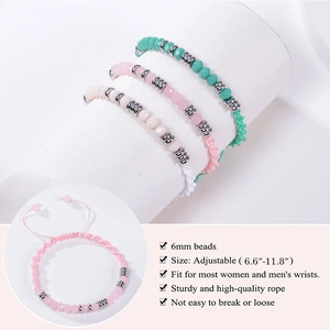 Adjustable Morse code braided bracelet with 6mm pink crystal and faceted beads set