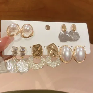 Elegant Flower Petal Artificial Pearl Earrings Collection With Rhinestone Detail Alloy Shell Design Silver Earring Post For Women Fashion