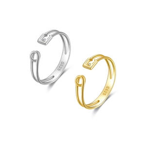 Minimalist S925 sterling silver safety pin ring with zircon accents in gold and silver