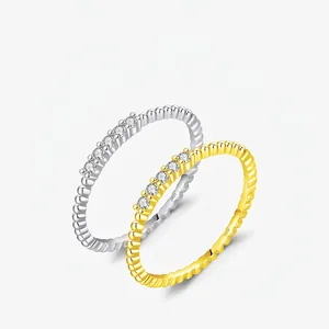925 Sterling Silver Moissanite Ring Beaded Stackable Band Round Brilliant Cut D Color VVS1 Elegant Jewelry For Women