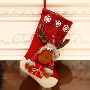 Calza di Natale con renna 3D e motivi a fiocchi di neve per regali e decorazioni