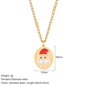 Golden stainless steel Santa Claus pendant necklace with size details on white background