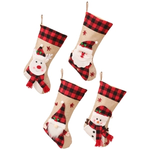 3D cartoon Christmas stockings set with Santa, reindeer, gnome and snowman 4-pack