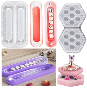 Macro detail of long oval and hexagonal silicone molds for epoxy resin jewelry boxes