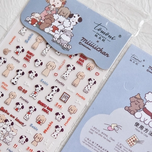 Cute cartoon puppy nail stickers with Dalmatian and Poodle designs by Tomoni