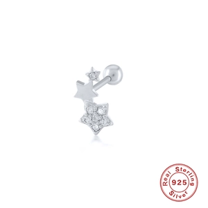 S925 sterling silver triple star stud earrings with zirconia stones and bead backings