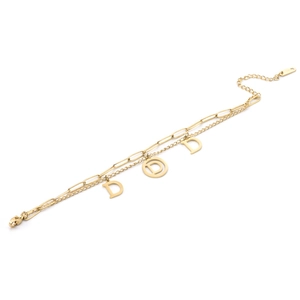 Double-layered gold titanium steel bracelet featuring镂空D letter charms and paperclip chain