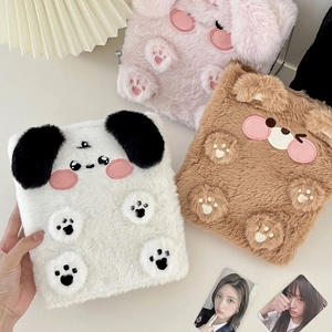 A6 Plush Photocard Binder Cartoon Animal Embroidered Photo Album Loose Leaf 6 Ring Idol Card Storage Book Cute Soft
