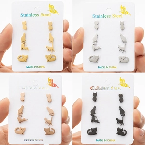 Fashion Stainless Steel Cat Stud Earrings Collection Minimalist Animal Silhouette Earrings Gold Silver Black Rose Gold Jewelry