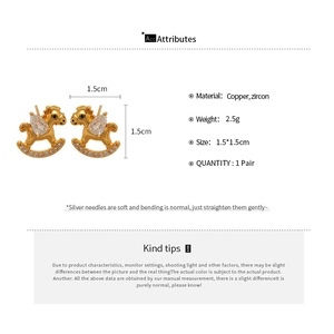 Detailed specification of gold plated rocking horse earrings with cubic zirconia