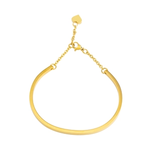 18K gold plated stainless steel C-shape bangle with heart pendant and lobster clasp