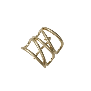 Minimalist golden multi-loop hollow hair hook clip with vintage metallic finish on white back