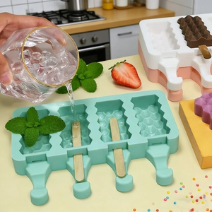 4-cavity silicone diamond popsicle mold for DIY ice cream with wooden sticks