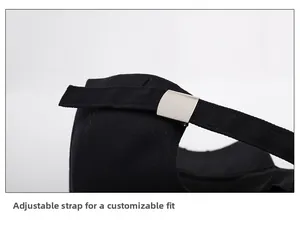 Close-up of adjustable metal buckle on black baseball cap for custom head circumference