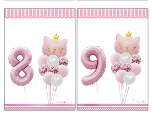 Kit de ballons chat rose avec couronne et grands chiffres huit et neuf pour fête
