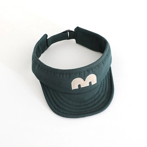 Kids dark green sun visor hat with letter M patch and adjustable buckle strap