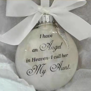 White feather memorial ornament with silver wings and I have an Angel in Heaven Aunt text