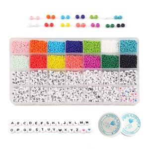 DIY jewelry kit with gold CCB spacer beads, alphabet beads, and 0.8mm elastic cords