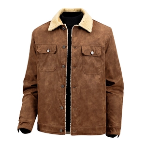 Herren Wildlederjacke Sherpa Fleece Futter Reverskragen Winter Warm Mantel Vintage Casual Outerwear