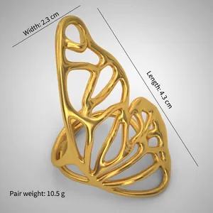 Set di anelli con ali di farfalla placcati oro 14k, 4,3cm x 2,3cm, peso 10,5g