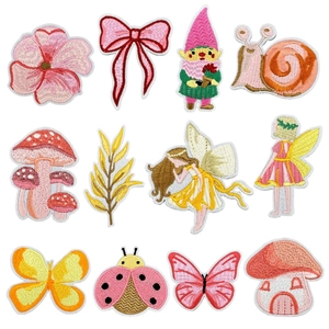 Cartoon Embroidery Patches Fairy Mushroom Butterfly Fabric Iron On DIY Sewing Decoration For Kids Clothes Bags