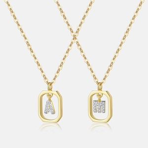 Pendant Necklace 925 Sterling Silver 18K Gold Plated Cubic Zirconia Initial Letter Geometric Frame Fashion For Women