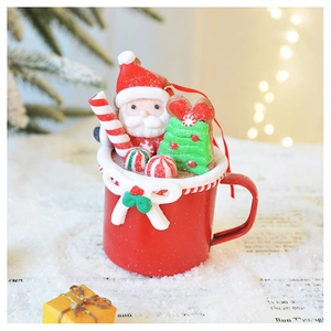 Miniature Christmas mug ornament with Santa, tree and candy cane details for decor