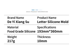 Technische Daten für die 193x360mm Silikonform für Buchstaben aus Gießharz