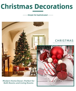 Detail of Christmas ornament with red berries, gift boxes and a checkered bow
